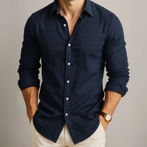Dilshan - Camicia Casual in Cotone e Lino Con Bottoni
