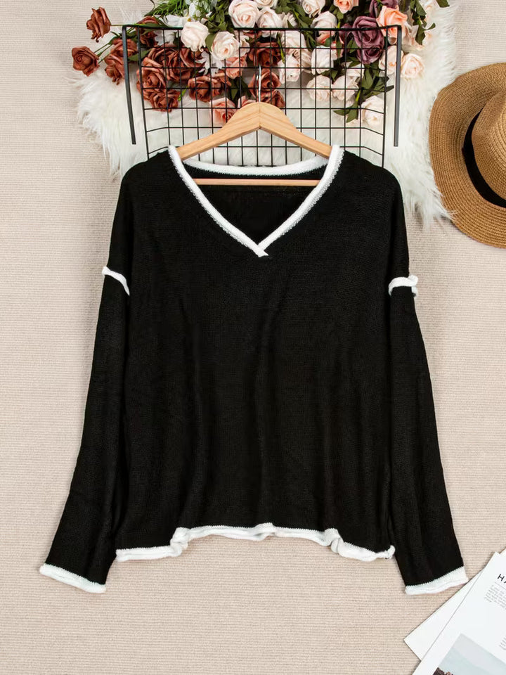 Ginny - Maglione Casuale a Maniche Lunghe e Scollo a V