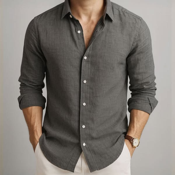 Dilshan - Camicia Casual in Cotone e Lino Con Bottoni