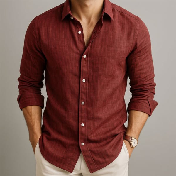 Dilshan - Camicia Casual in Cotone e Lino Con Bottoni