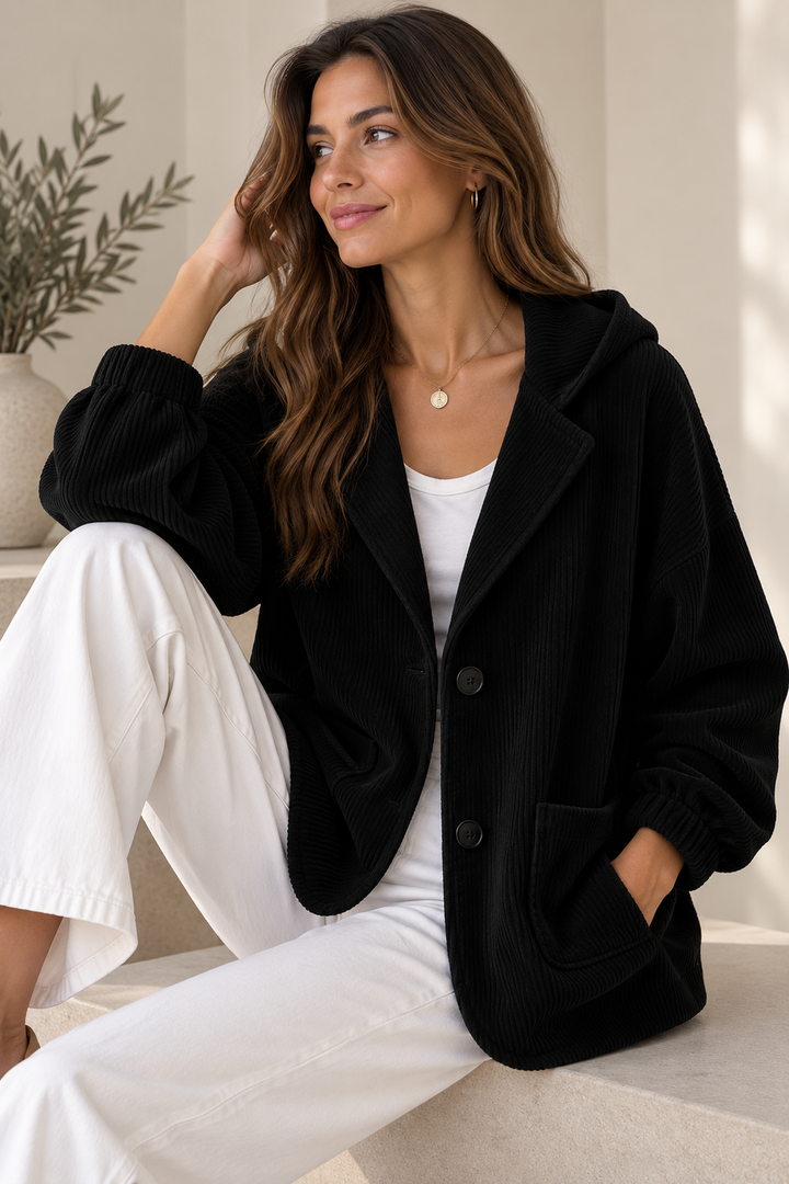 Nalina - Giacca Oversize Con Cappuccio in Velluto a Coste