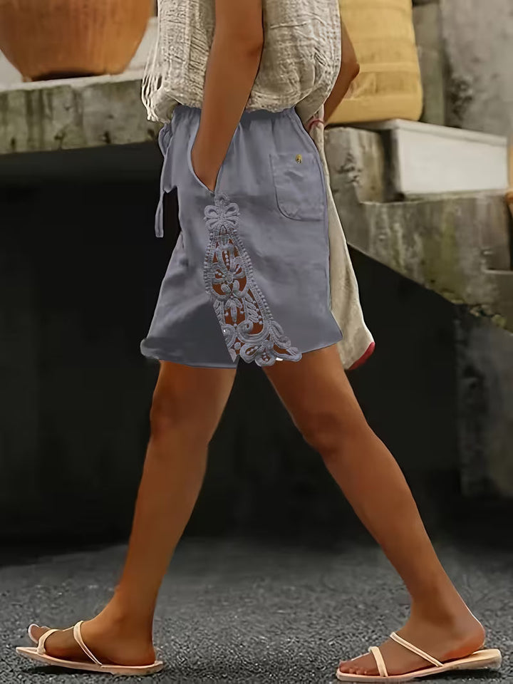 Danek - Pantaloncini Con Pannello in Pizzo Floreale e Elastico in Vita