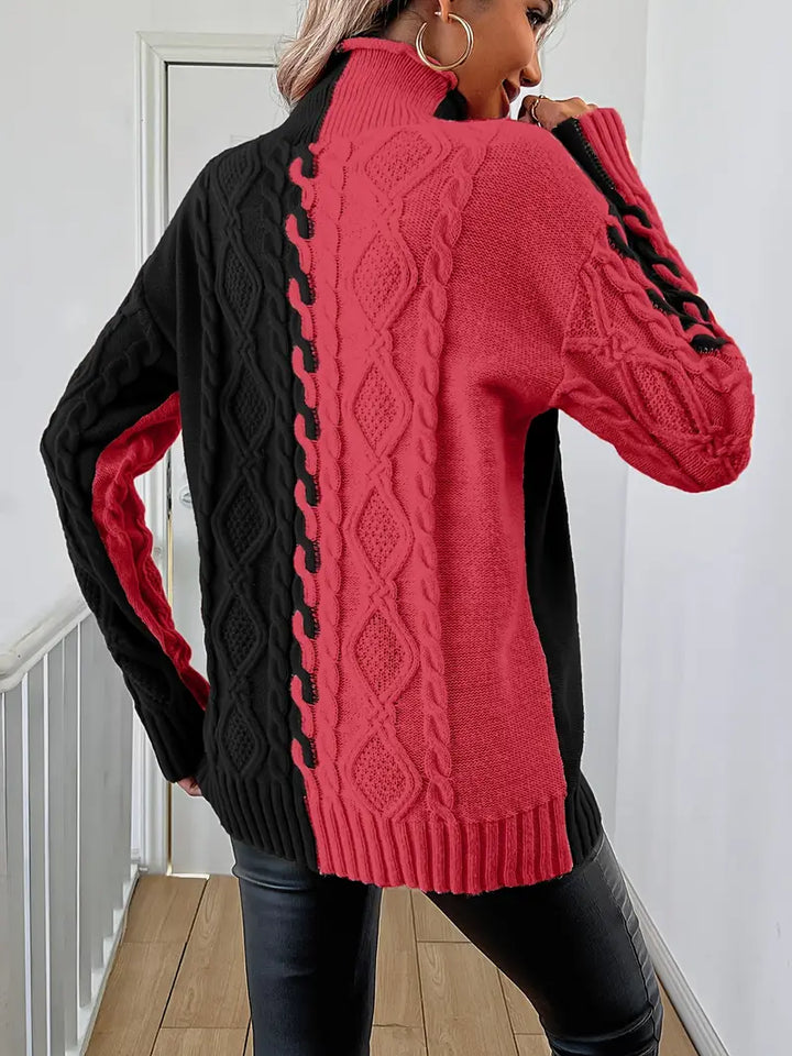 Leovia - Elegante Maglione a Righe Con Collo Alto