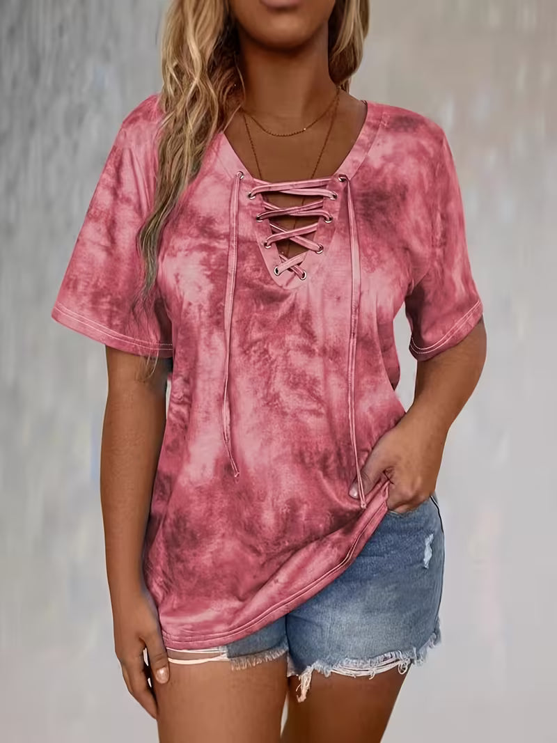 Beryl - T-Camicia a Maniche Corte con Stampa e Coulisse