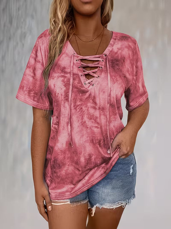 Rihanna - Maglietta Con Scollo a V e Lacci In Stile Tie-Dye