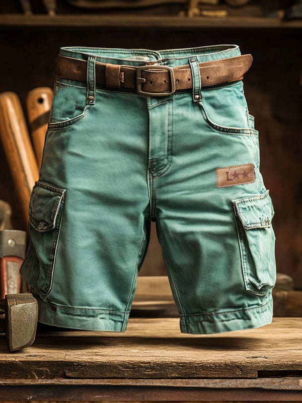 Pantaloncini cargo multiuso da uomo in tessuto ripstop retrò per attività outdoor