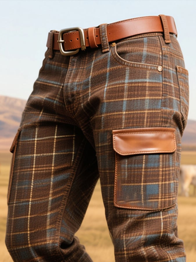 Ravindra - Pantaloni Vintage In Pelle Con Pannelli a Quadri