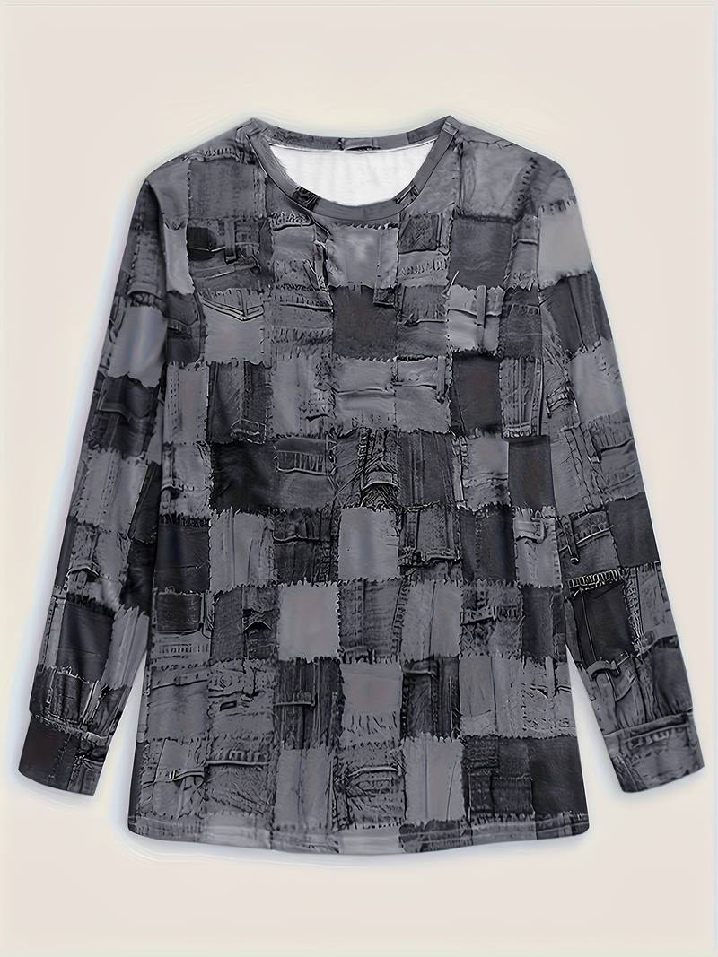 Talya - Top Casual a Maniche Lunghe Con Stampa a Quadri