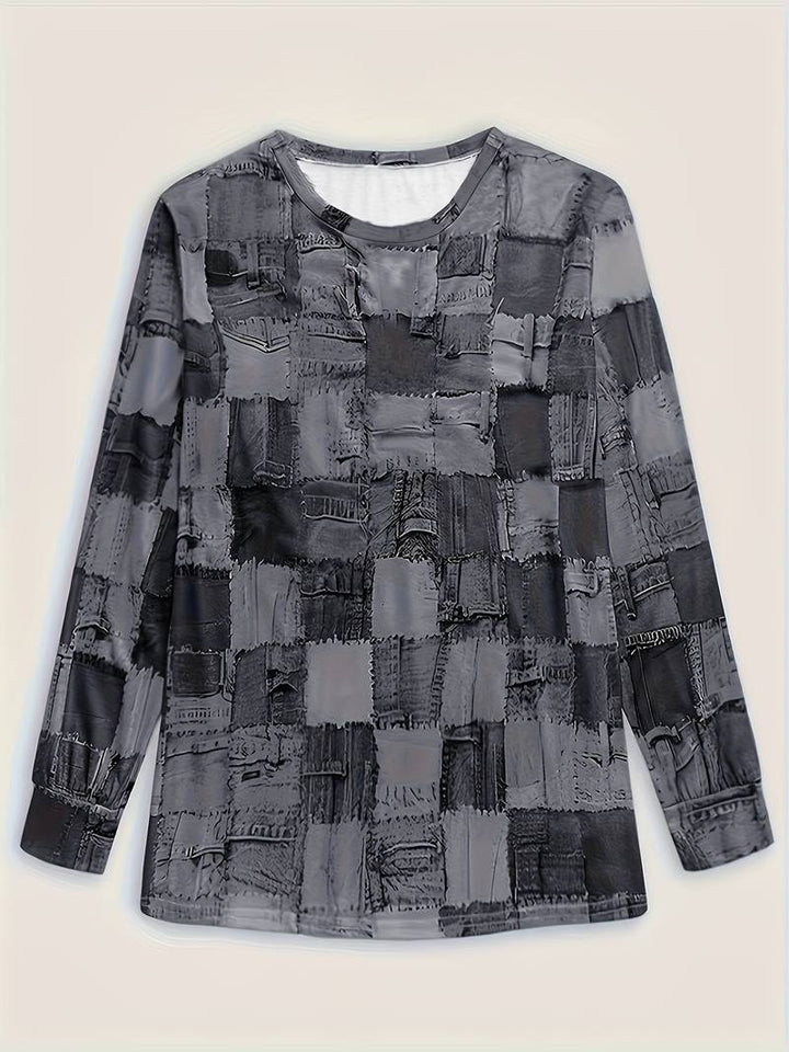 Talya - Top Casual a Maniche Lunghe Con Stampa a Quadri