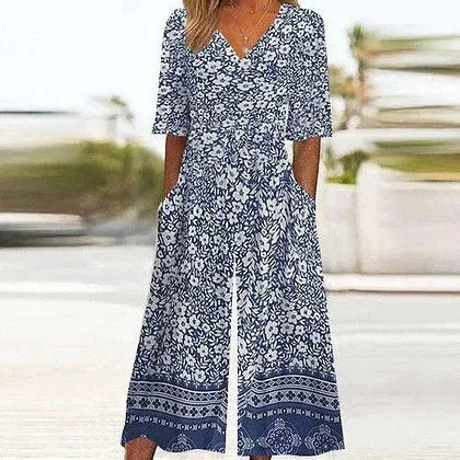 Nerina - Vintage Boho Tuta Con Floreale Stampa