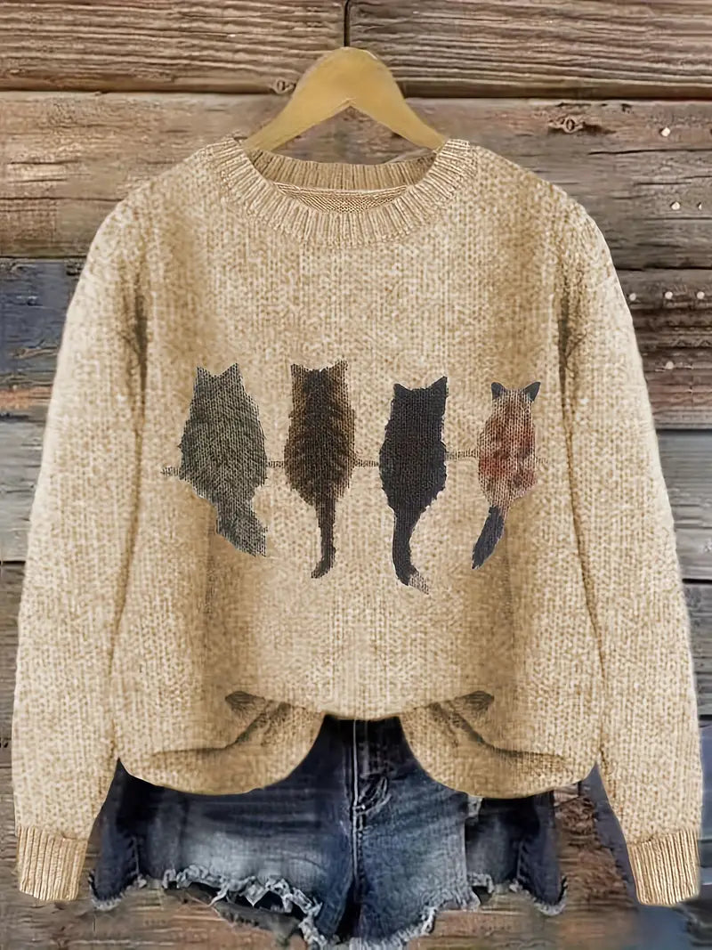 Urvana - Maglione a Maniche Lunghe Con Stampa Gatto