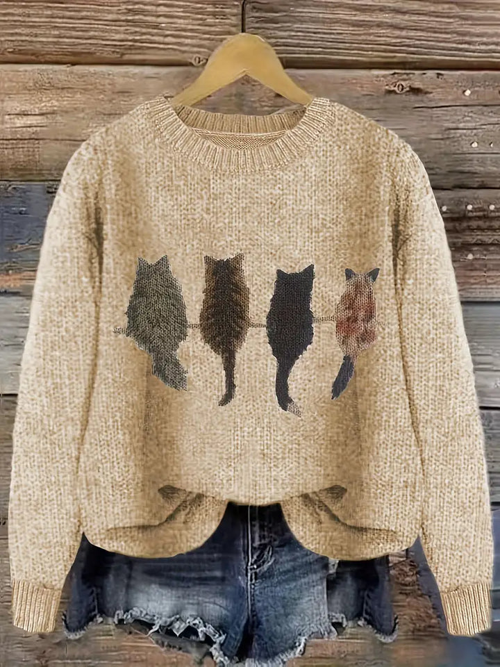 Urvana - Maglione a Maniche Lunghe Con Stampa Gatto
