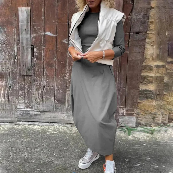 Vionel - Abito In Poliestere A Maniche Lunghe Con Tasche