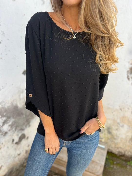 Lyutsiya - Camicia Casuale Con Polsini Grandi Ricamati A Girocollo
