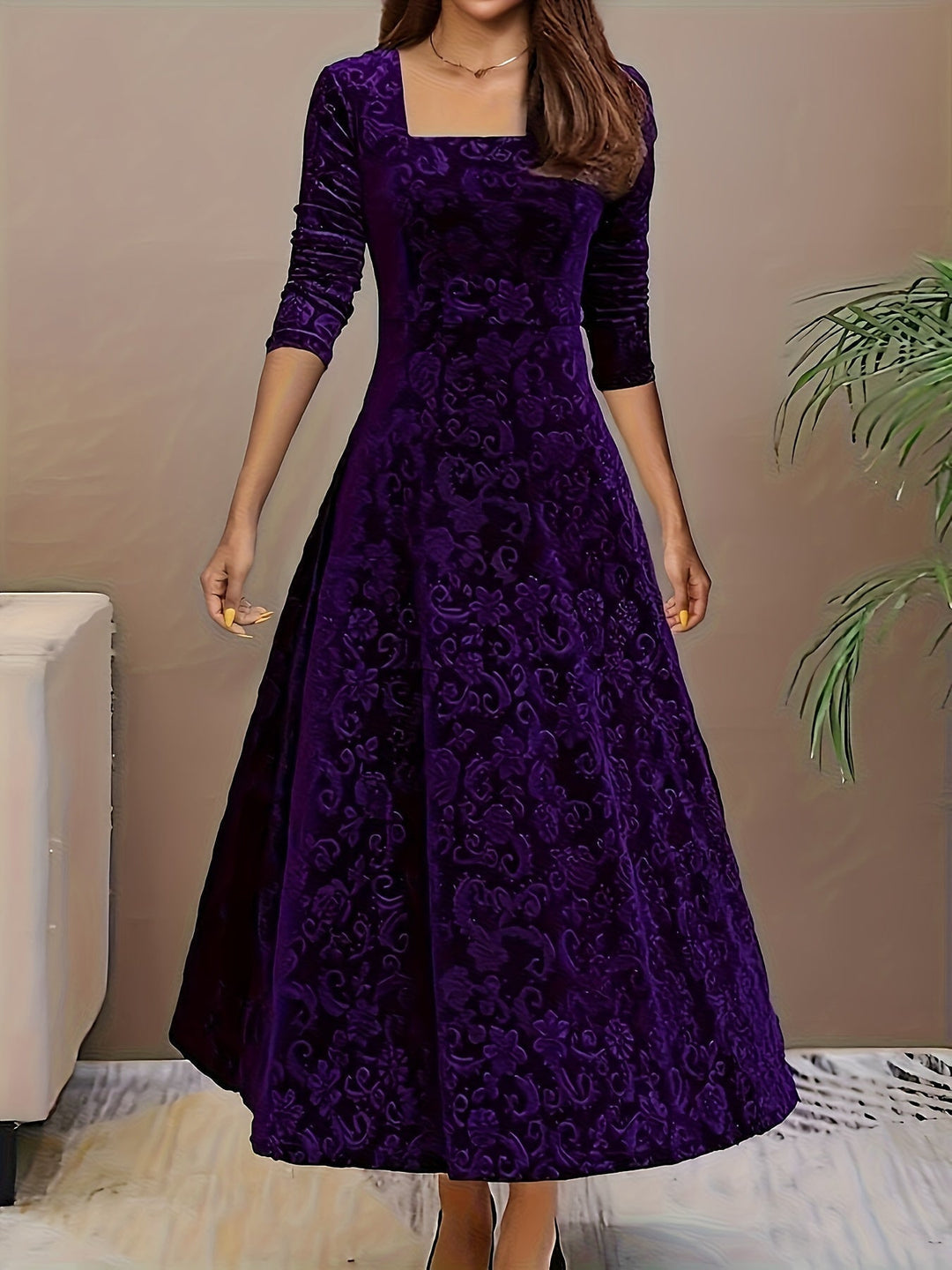 Otsuru - Elegante Abito In Velluto a Maniche Lunghe