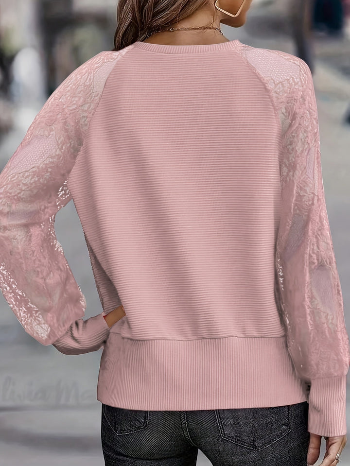 Brunelle - Casual Loose Lace Top With V-Neck