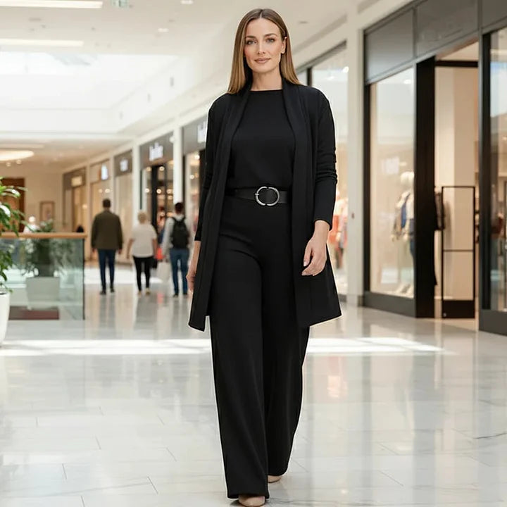 Zivara - Elegante Set di 3 Pezzi Con Cardigan Lungo Top e Pantaloni