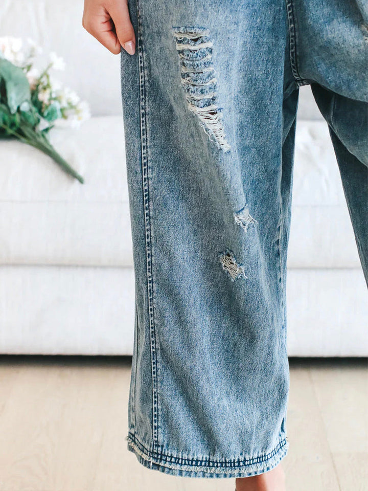 Clarice - Salopette In Denim Distressed Dal Taglio Morbido
