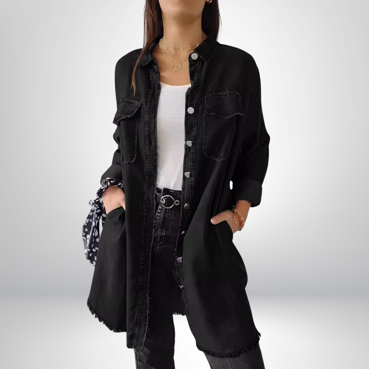 Krystyna - Elegante Giacca in Denim Con Colletto e Maniche Lunghe