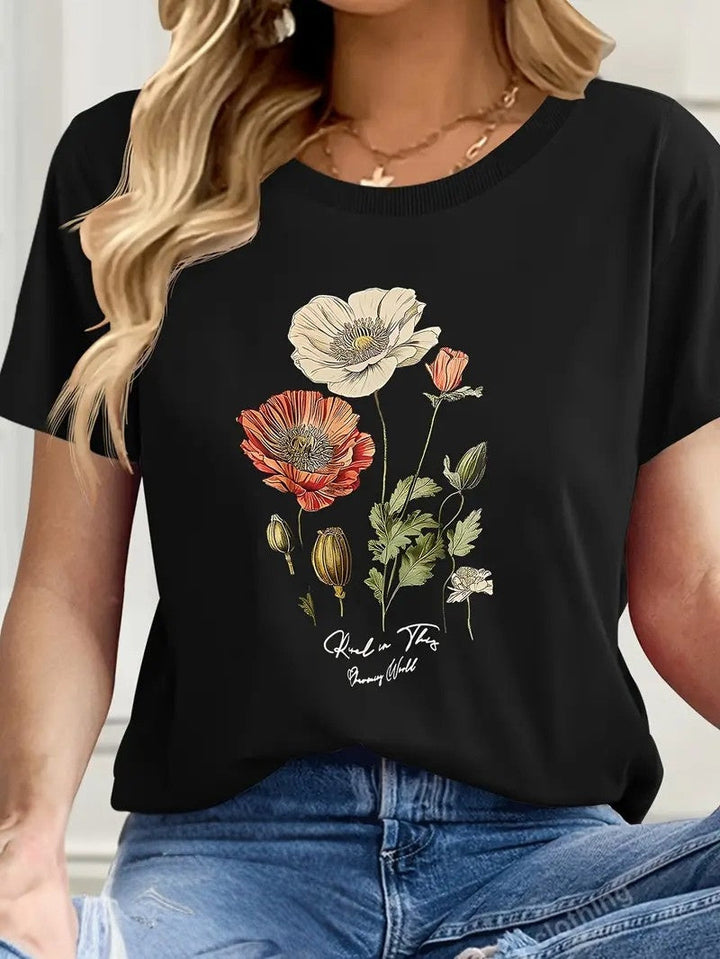 Aimilia - Elegante Maglietta A Maniche Corte Con Stampa Floreale