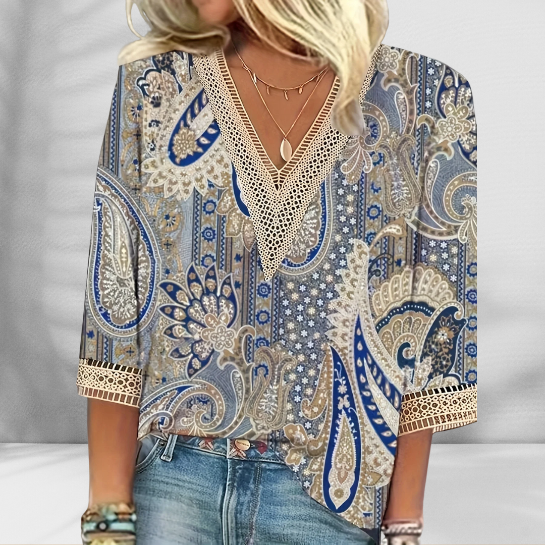 Maricela - Camicetta Boho Con Motivi Floreali E Maniche Lunghe