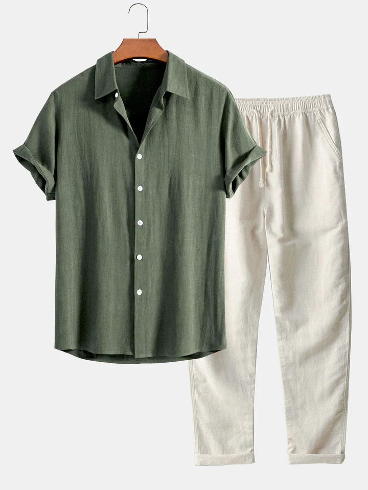 Booker - Camicia In Misto Lino Con Pantaloni Dritti
