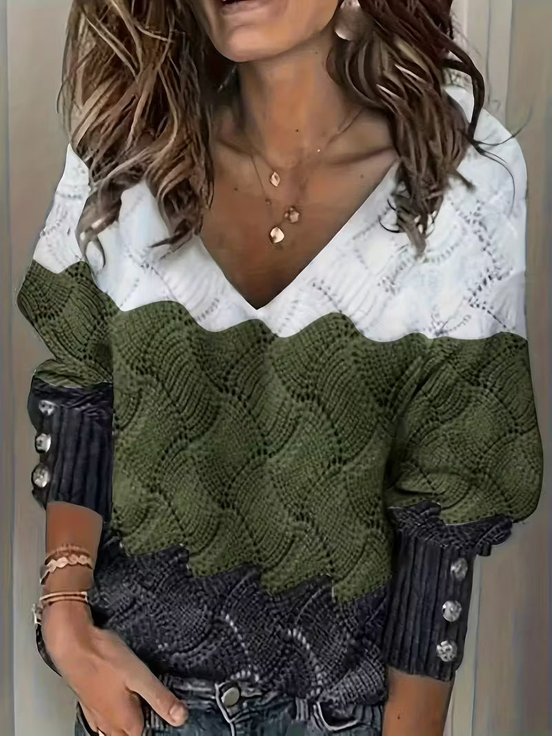 Sinara - Elegante Maglione Con Scollo A V E Maniche Lunghe