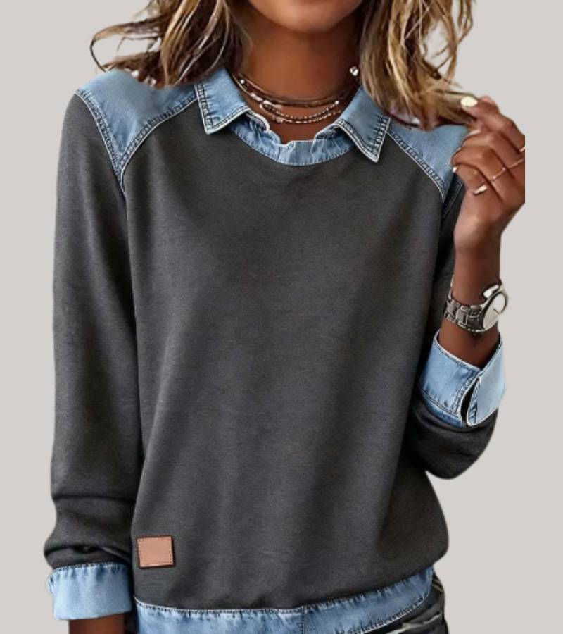 Ravit - Top In Maglia Denim Con Maniche Lunghe
