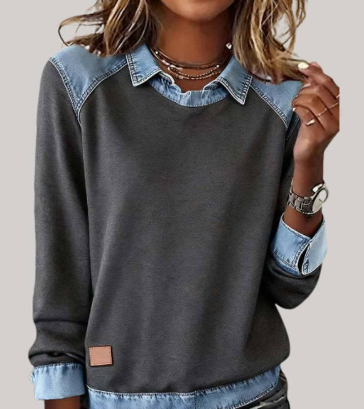 Ravit - Top In Maglia Denim Con Maniche Lunghe