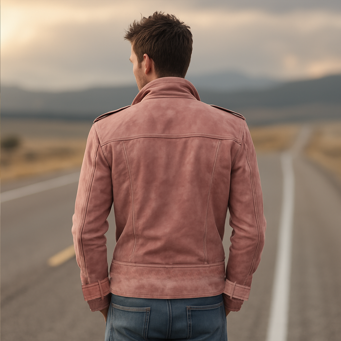 Momonosuke - Giacca Doppiopetto Classica in Stile Western Retrò Con Revers in Pelle Scamosciata