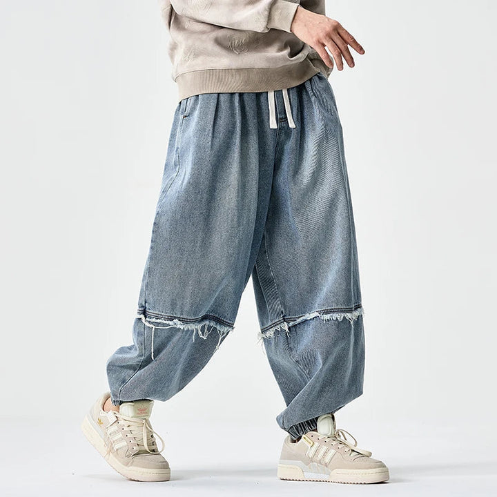 Brennan - Eleganti Pantaloni Da Jogging In Denim a Gamba Larga