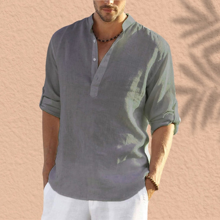 Abdeslam - Camicia Casual In Lino A Maniche Lunghe