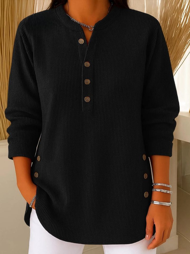 Eshani - Maglia Henley Casual a Maniche lunghe Con Bottoni e Lavorazione a Coste