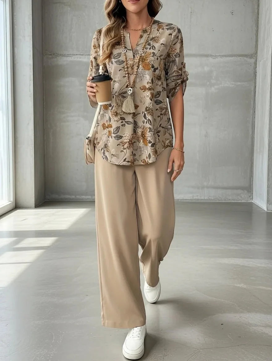Kresimira - Elegante Completo a Due Pezzi Con Motivi Floreali