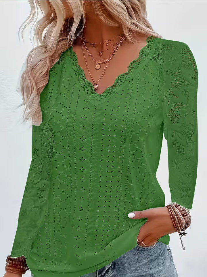 Shaleva - Camicia Elegante a Maniche Lunghe Con Scollo a V in Pizzo