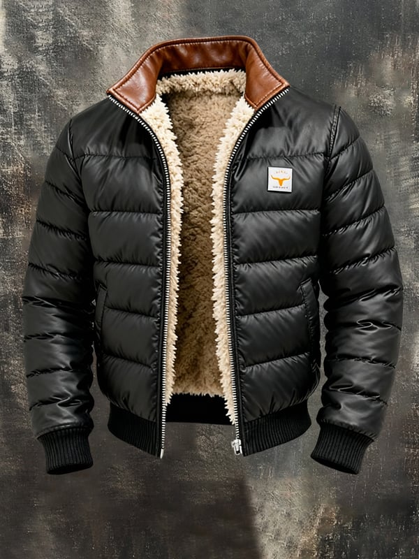 Youssouf - Giacca Outdoor In Pelle Vintage Con Cuciture