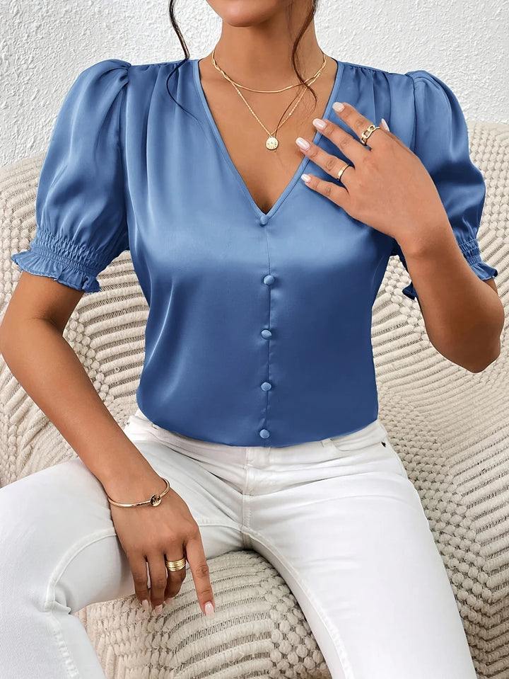 Abella - Elegante Camicetta Con Scollo a V e Maniche a Sbuffo