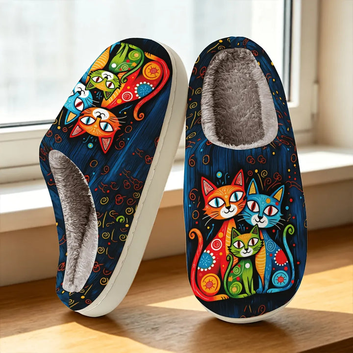 Quincy - Pantofole Con Stampa Felina E Fodera in Peluche
