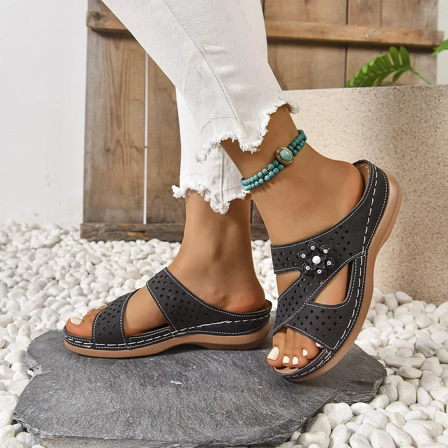 Kristine - Ortopedici A Fiore Casual Con Zeppa Tacco Sandali