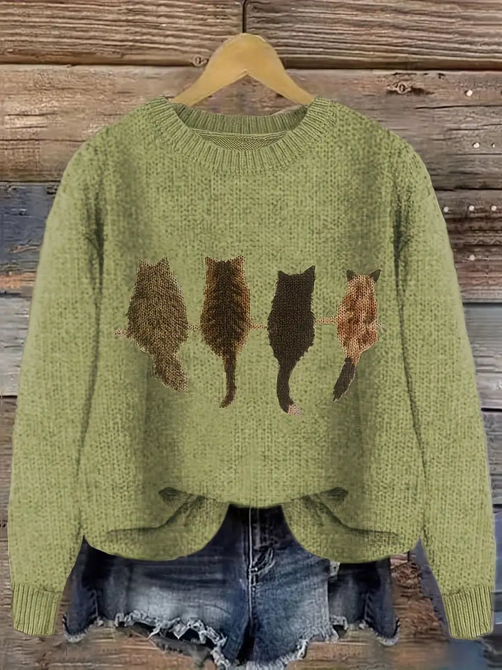 Urvana - Maglione a Maniche Lunghe Con Stampa Gatto