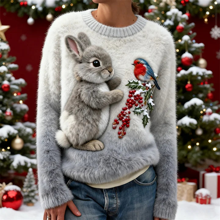 Suzette - Maglione di Peluche Con Coniglio Natalizio