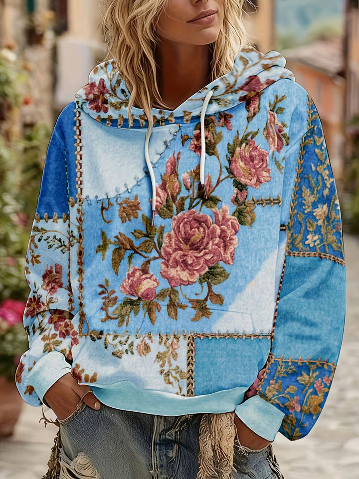 Norella - Felpa Con Cappuccio a Maniche Lunghe in Patchwork Floreale