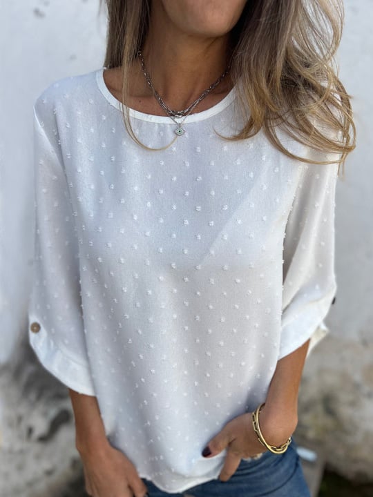 Lyutsiya - Camicia Casuale Con Polsini Grandi Ricamati A Girocollo
