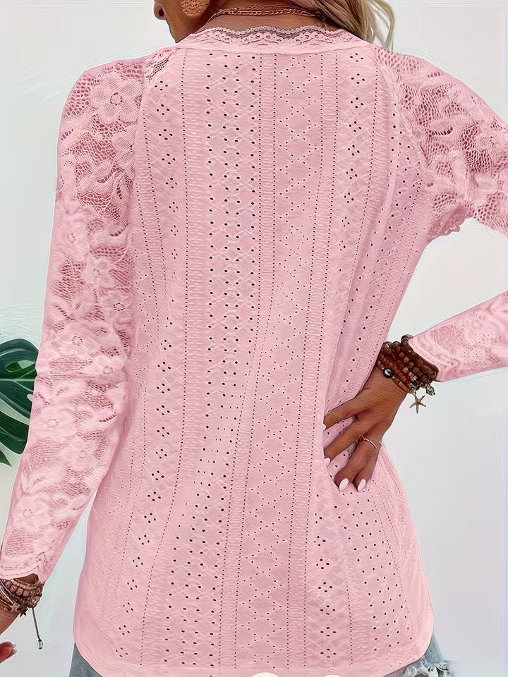Shaleva - Camicia Elegante a Maniche Lunghe Con Scollo a V in Pizzo