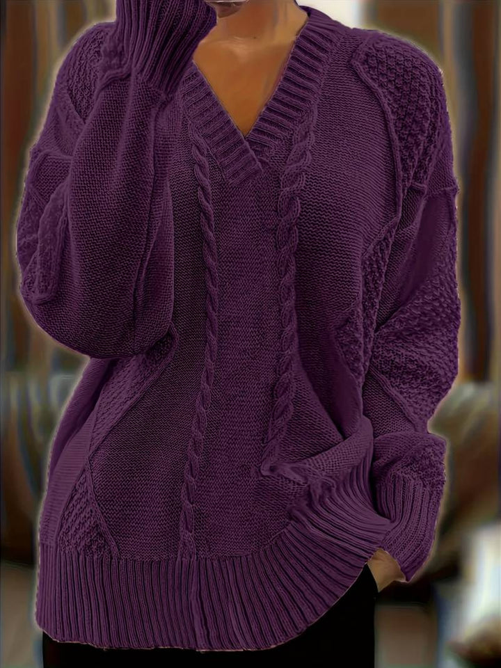Tzvia - Maglione Casual Con Scollo a V Lavorato a Maglia