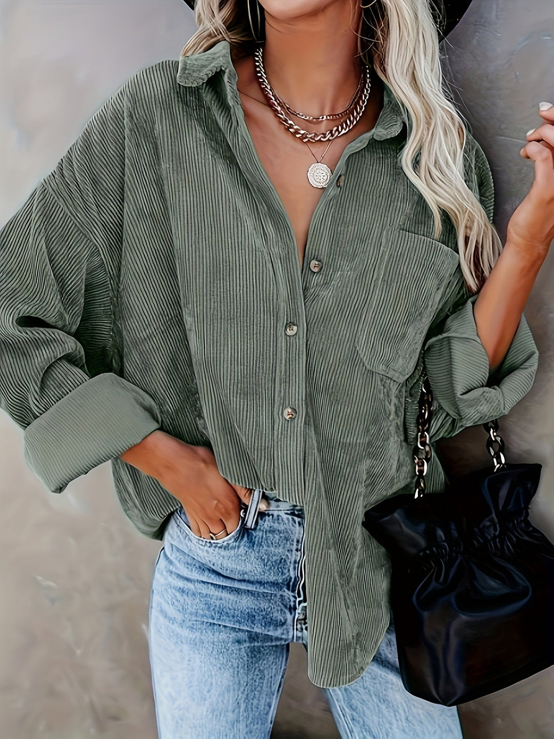 Gliosmar - Camicia Primaverile a Maniche Lunghe Con Tasca