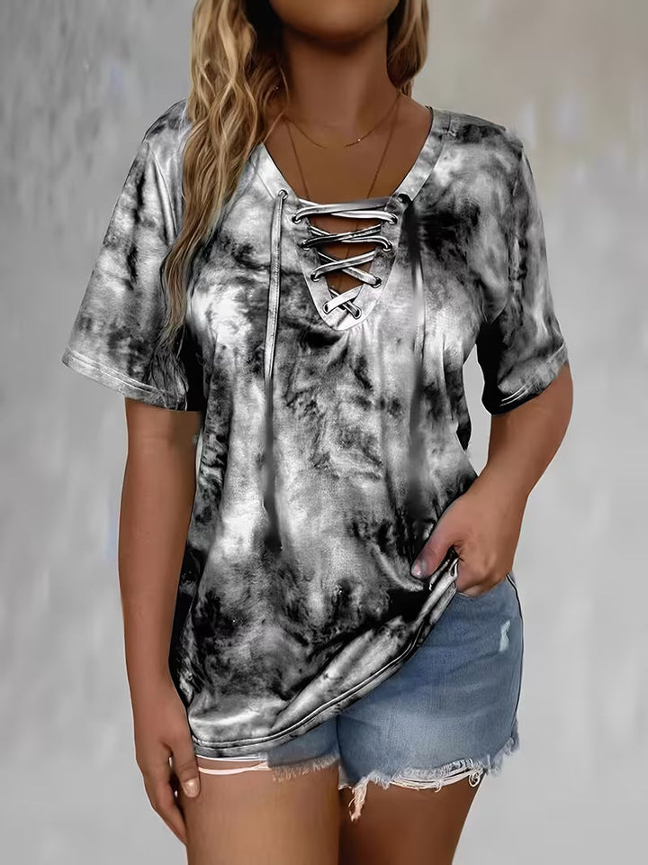 Beryl - T-Camicia a Maniche Corte con Stampa e Coulisse