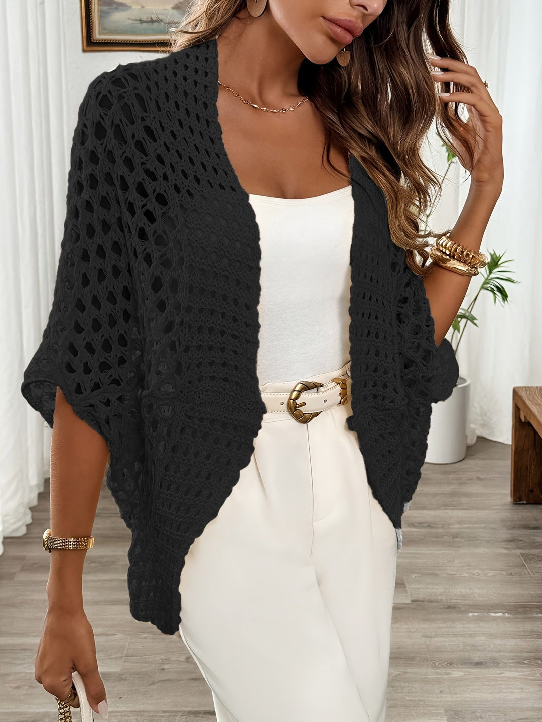 Etleva - Elegante Cardigan Traforato Con Maniche A Pipistrello