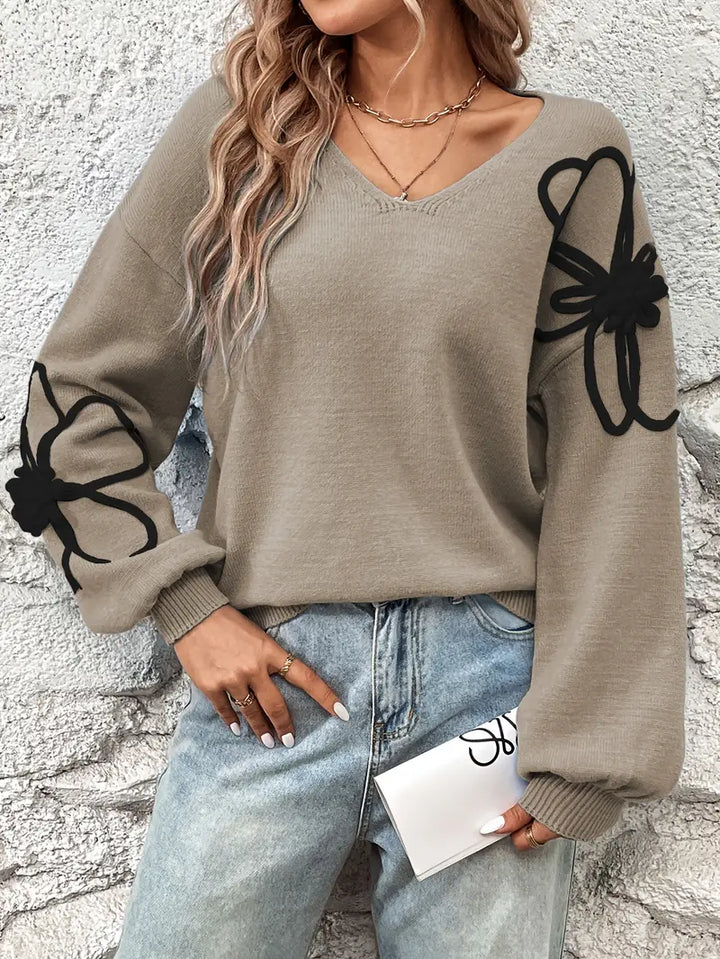 Semira - Maglione a Maniche Lunghe Con Ricami Floreali