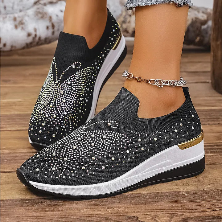 Josia - Sneakers Slip-on Con Motivo a Farfalla in Strass